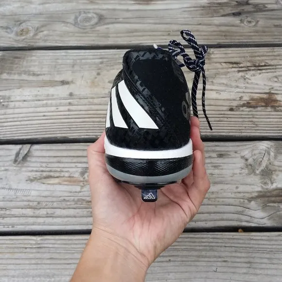 New Men Adidas PowerAlley White Black Metal Baseball Cleats Shoes