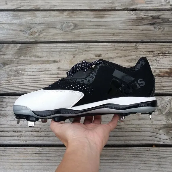 New Men Adidas PowerAlley White Black Metal Baseball Cleats Shoes