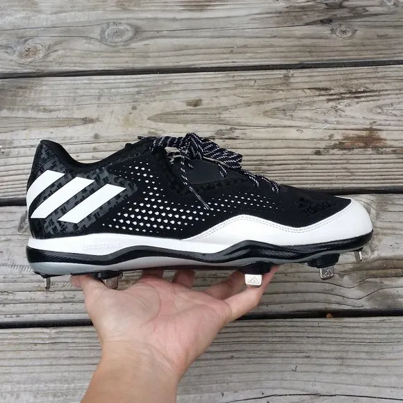 New Men Adidas PowerAlley White Black Metal Baseball Cleats Shoes