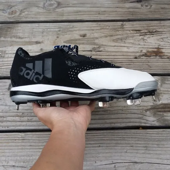 New Men Adidas PowerAlley White Black Metal Baseball Cleats Shoes
