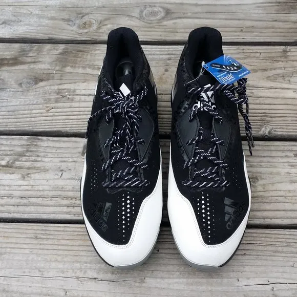 New Men Adidas PowerAlley White Black Metal Baseball Cleats Shoes