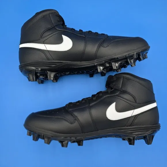 New Nike Air Jordan 1 Mid Football TD Men's Size 13.5 Cleats Black FJ6805-001