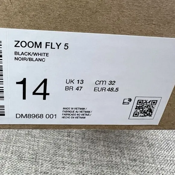 New Nike Zoom Fly 5 Road Running Shoes DM8968 001 Black White - Mens Size 14