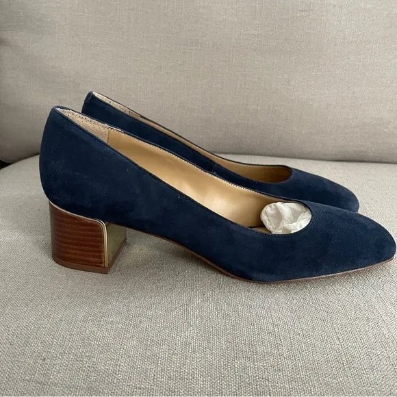 NEW Talbots Pumps Navy Blue Suede Heels Square Toe Wood Heel Women’s Size 9