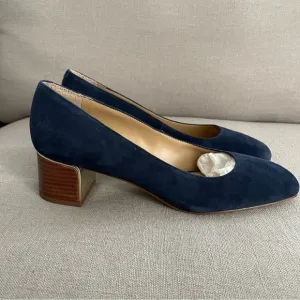 NEW Talbots Pumps Navy Blue Suede Heels Square Toe Wood Heel Women’s Size 9