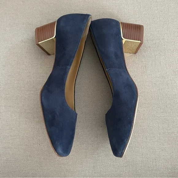NEW Talbots Pumps Navy Blue Suede Heels Square Toe Wood Heel Women’s Size 9