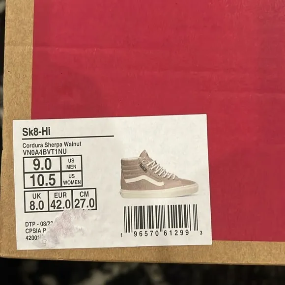 NEW Vans Sk8-Hi Cordura Sherpa Walnut/Marshmallow High-Top Shoes Men’s Size 9