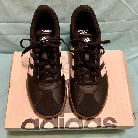 New With Box, Adidas, Boys Size 4.5, Black &amp; White, Skateboarding Tennis Shoes