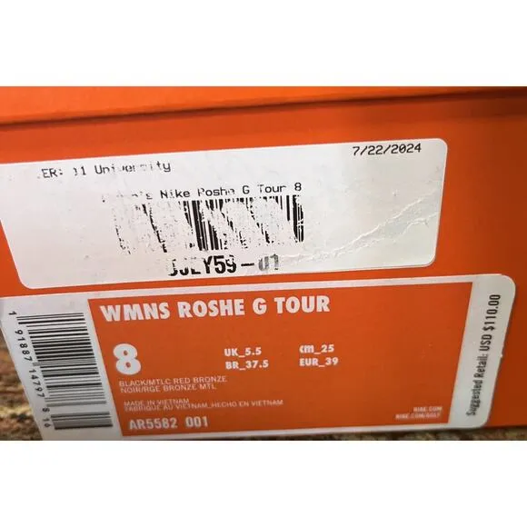 New Women’s Nike Roshe G Tour Golf‎ Cleats Shoes Black Bronze AR5582-001 Sz 8
