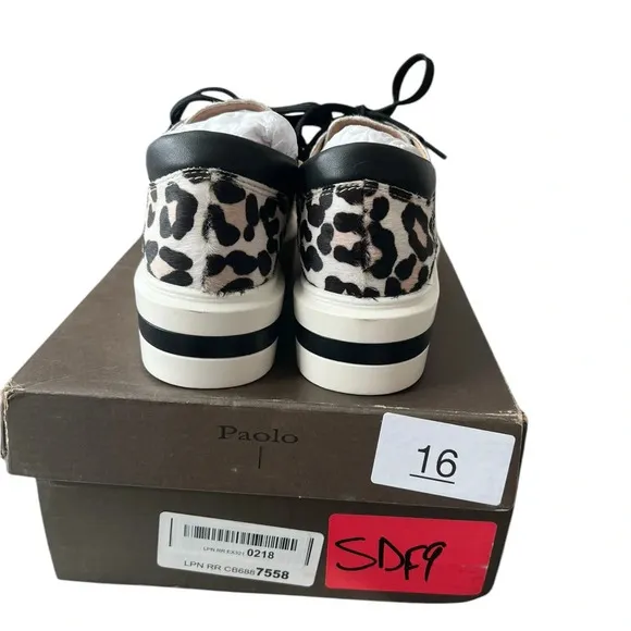 NIB Linea Paolo Kendra 2 Leopard Calf Hair Women’s Tennis Shoes size 5