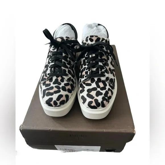 NIB Linea Paolo Kendra 2 Leopard Calf Hair Women’s Tennis Shoes size 5