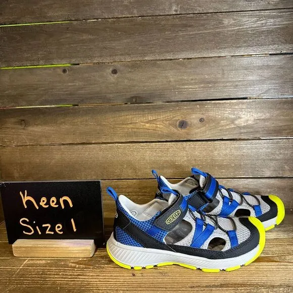 NIB New Big Kids Keen Motozoa Gray‎ Outdoor Water Hiking Shoes Sandals Size 1 Y