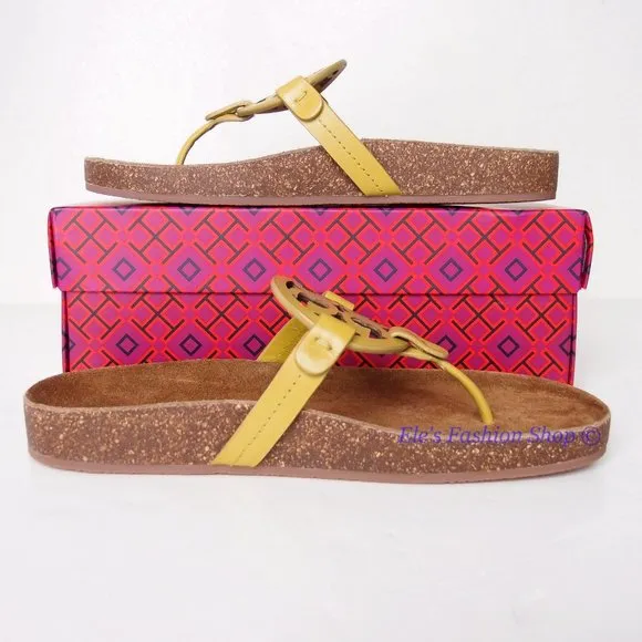 NIB Tory Burch Ergonomic Miller Cloud Leather Sandal Lemon Lime Green US 7 7.5 8