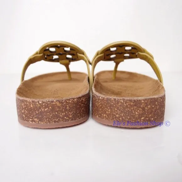 NIB Tory Burch Ergonomic Miller Cloud Leather Sandal Lemon Lime Green US 7 7.5 8