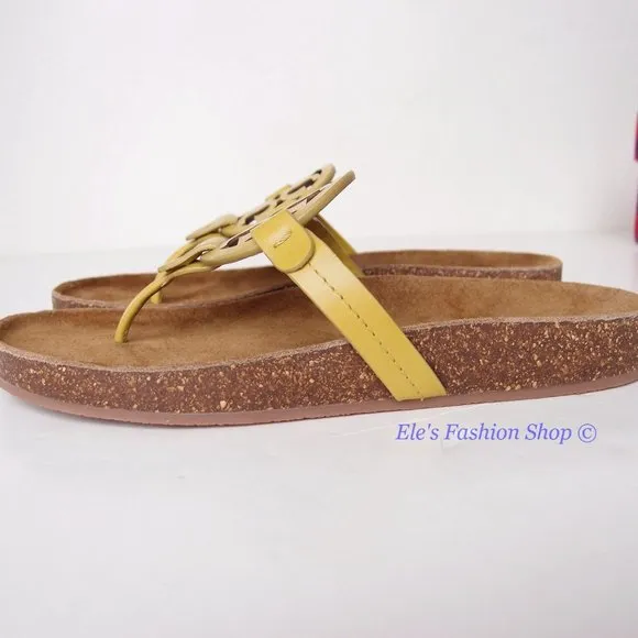 NIB Tory Burch Ergonomic Miller Cloud Leather Sandal Lemon Lime Green US 7 7.5 8