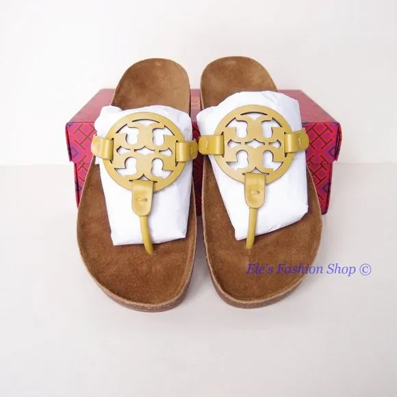 NIB Tory Burch Ergonomic Miller Cloud Leather Sandal Lemon Lime Green US 7 7.5 8