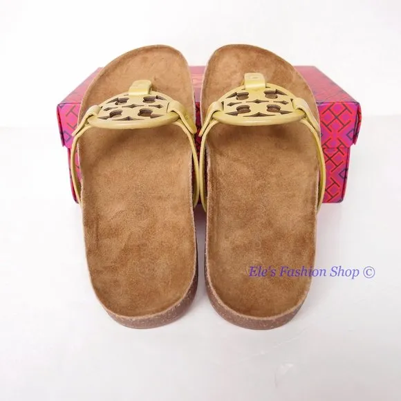 NIB Tory Burch Ergonomic Miller Cloud Leather Sandal Lemon Lime Green US 7 7.5 8