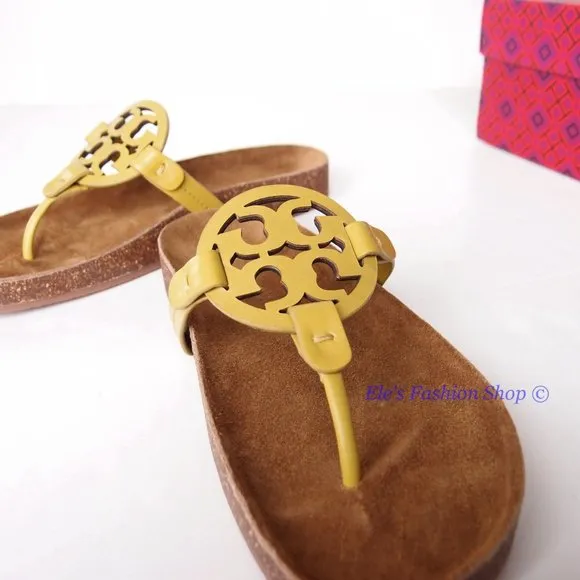 NIB Tory Burch Ergonomic Miller Cloud Leather Sandal Lemon Lime Green US 7 7.5 8