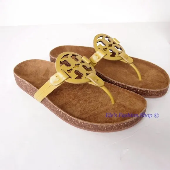 NIB Tory Burch Ergonomic Miller Cloud Leather Sandal Lemon Lime Green US 7 7.5 8