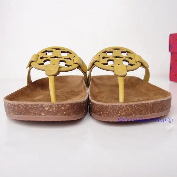 NIB Tory Burch Ergonomic Miller Cloud Leather Sandal Lemon Lime Green US 7 7.5 8