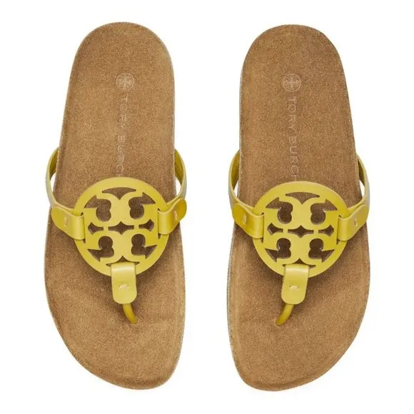 NIB Tory Burch Ergonomic Miller Cloud Leather Sandal Lemon Lime Green US 7 7.5 8