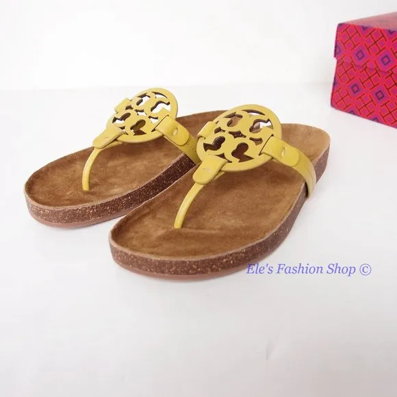NIB Tory Burch Ergonomic Miller Cloud Leather Sandal Lemon Lime Green US 7 7.5 8