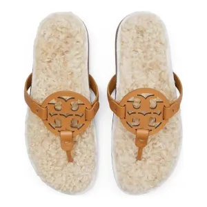 NIB Tory Burch Miller Cloud Leather Thong Sandal CARAMEL Tan US 7 7.5 8 8.5 9