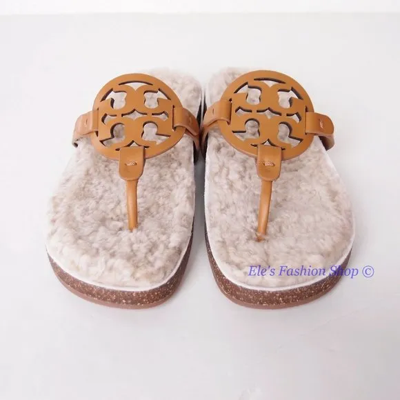 NIB Tory Burch Miller Cloud Leather Thong Sandal CARAMEL Tan US 7 7.5 8 8.5 9