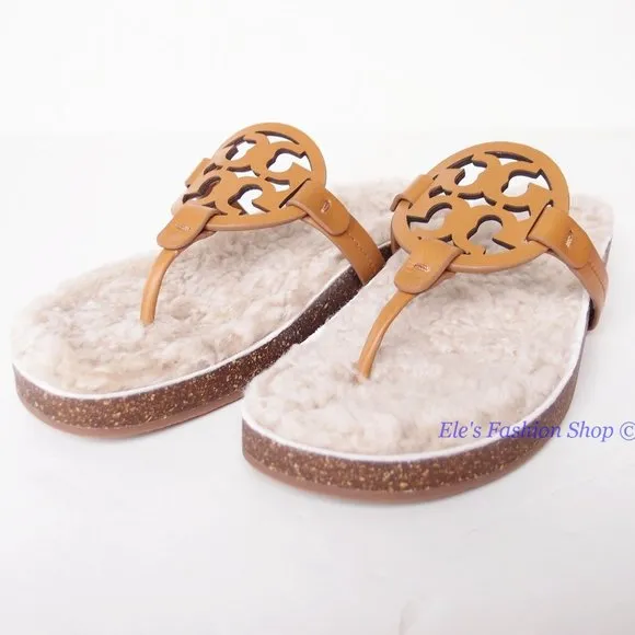 NIB Tory Burch Miller Cloud Leather Thong Sandal CARAMEL Tan US 7 7.5 8 8.5 9