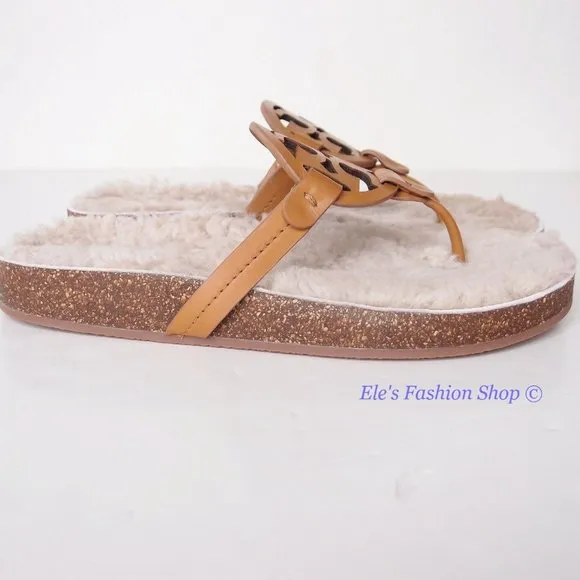 NIB Tory Burch Miller Cloud Leather Thong Sandal CARAMEL Tan US 7 7.5 8 8.5 9
