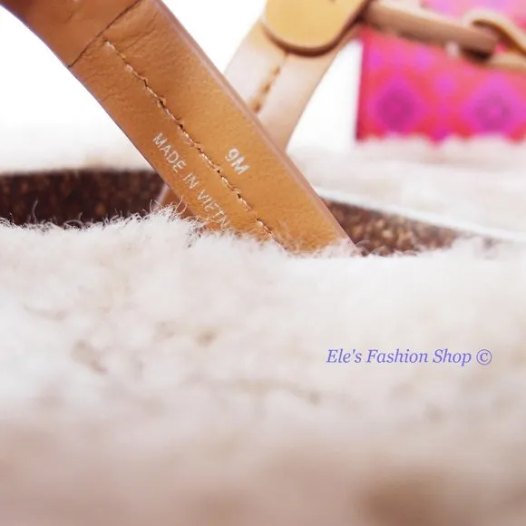 NIB Tory Burch Miller Cloud Leather Thong Sandal CARAMEL Tan US 7 7.5 8 8.5 9