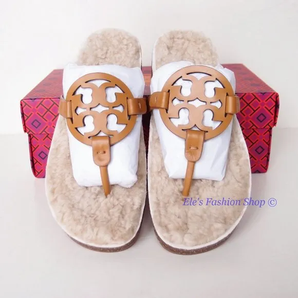 NIB Tory Burch Miller Cloud Leather Thong Sandal CARAMEL Tan US 7 7.5 8 8.5 9