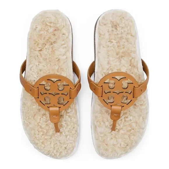NIB Tory Burch Miller Cloud Leather Thong Sandal CARAMEL Tan US 7 7.5 8 8.5 9