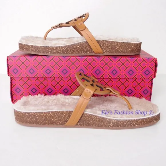 NIB Tory Burch Miller Cloud Leather Thong Sandal CARAMEL Tan US 7 7.5 8 8.5 9
