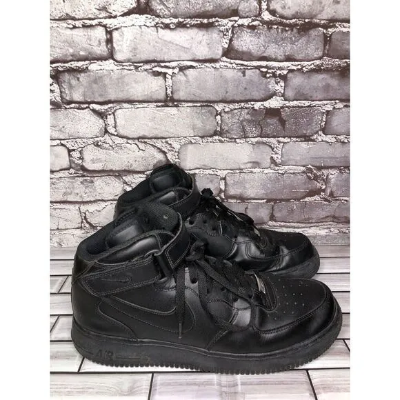 Nike Air Force 1 '07 High Triple Black Lace Up High Top Sneakers Men 12M US/46EU