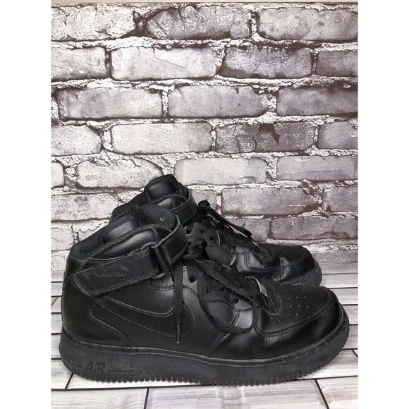 Nike Air Force 1 '07 High Triple Black Lace Up High Top Sneakers Men 12M US/46EU