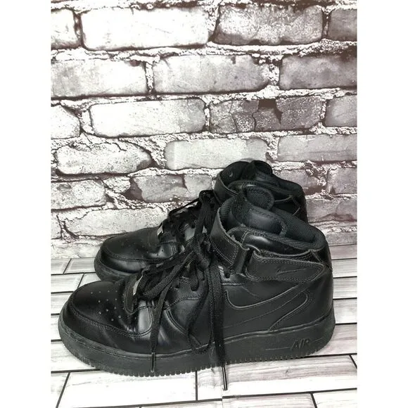 Nike Air Force 1 '07 High Triple Black Lace Up High Top Sneakers Men 12M US/46EU
