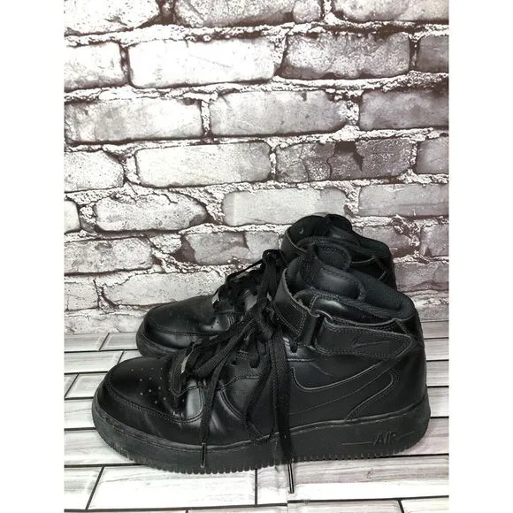 Nike Air Force 1 '07 High Triple Black Lace Up High Top Sneakers Men 12M US/46EU