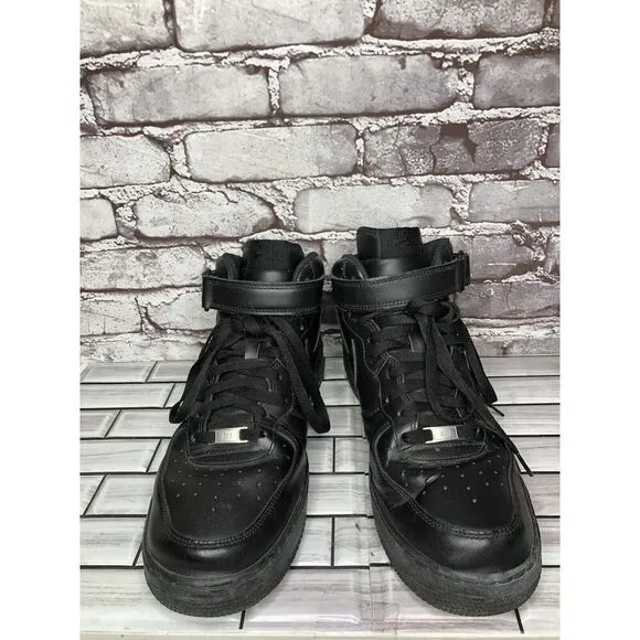 Nike Air Force 1 '07 High Triple Black Lace Up High Top Sneakers Men 12M US/46EU