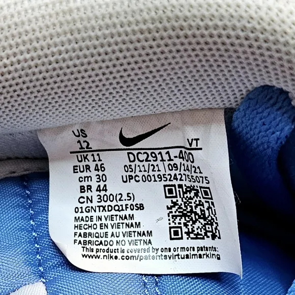 Nike Air Force 1 Men's UNC University Blue Size 12 Sneakers DC2911-400