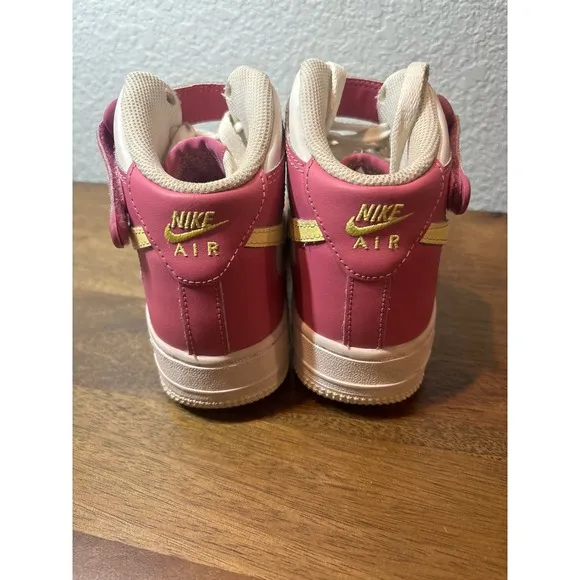 Nike Air Force 1 Mid Top Sneakers Pink Yellow Accent Kids Shoes 3.5Y