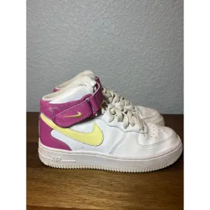 Nike Air Force 1 Mid Top Sneakers Pink Yellow Accent Kids Shoes 3.5Y