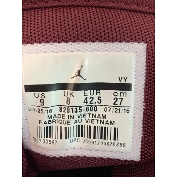Nike Air Jordan  1 Flight 4  Maroon Sneakers Mens Size 9 US Athletic Shoes 7492
