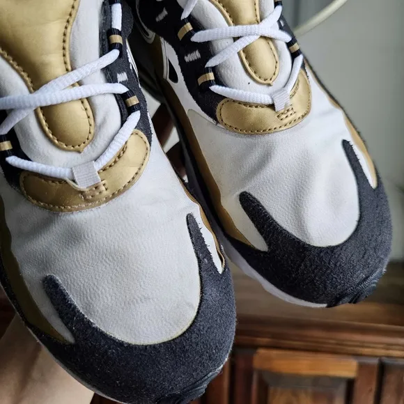 Nike Air Max 270 React Running Shoes, CW7298 100 White/Metallic Gold/Black Sz 9