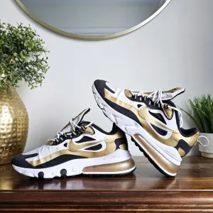 Nike Air Max 270 React Running Shoes, CW7298 100 White/Metallic Gold/Black Sz 9