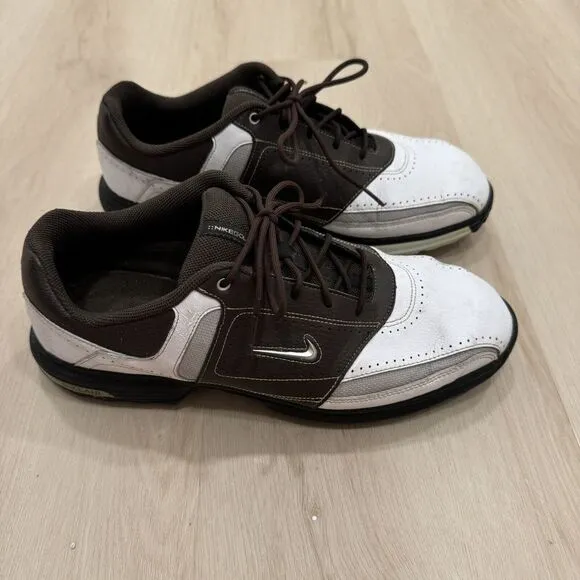 Nike Air Tour Saddle Golf Shoes Power Channel Rubber Cleats Brown‎ White Men 9.5