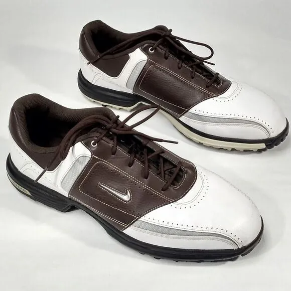 Nike Air Tour Saddle Golf Shoes Power Channel Rubber Cleats Brown‎ White Men 9.5