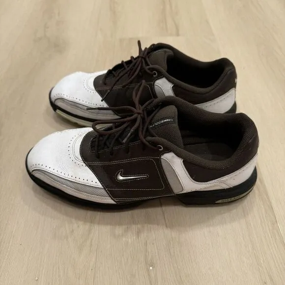 Nike Air Tour Saddle Golf Shoes Power Channel Rubber Cleats Brown‎ White Men 9.5