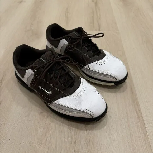Nike Air Tour Saddle Golf Shoes Power Channel Rubber Cleats Brown‎ White Men 9.5