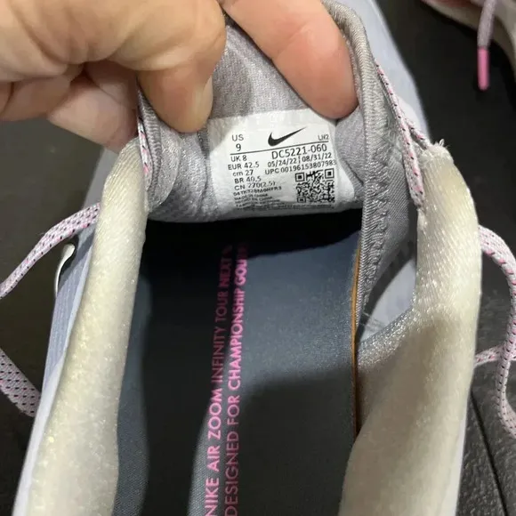 Nike Air Zoom Infinity Tour Next Golf Shoes Men’s 9 Wolf Grey Pink DC5221-060